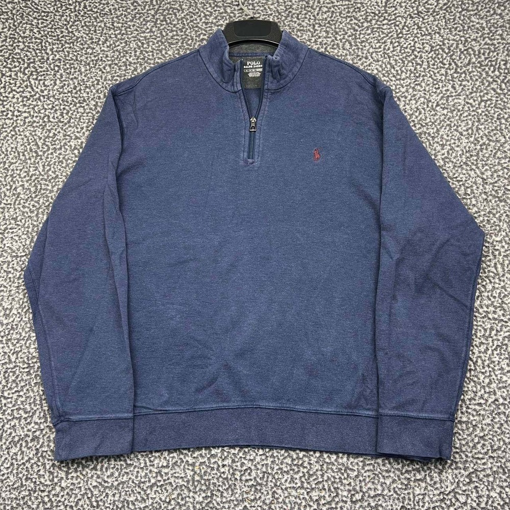 Polo Ralph Lauren Sweatshirt Men XL Blue Quarter Zip Pullover Cotton Blend